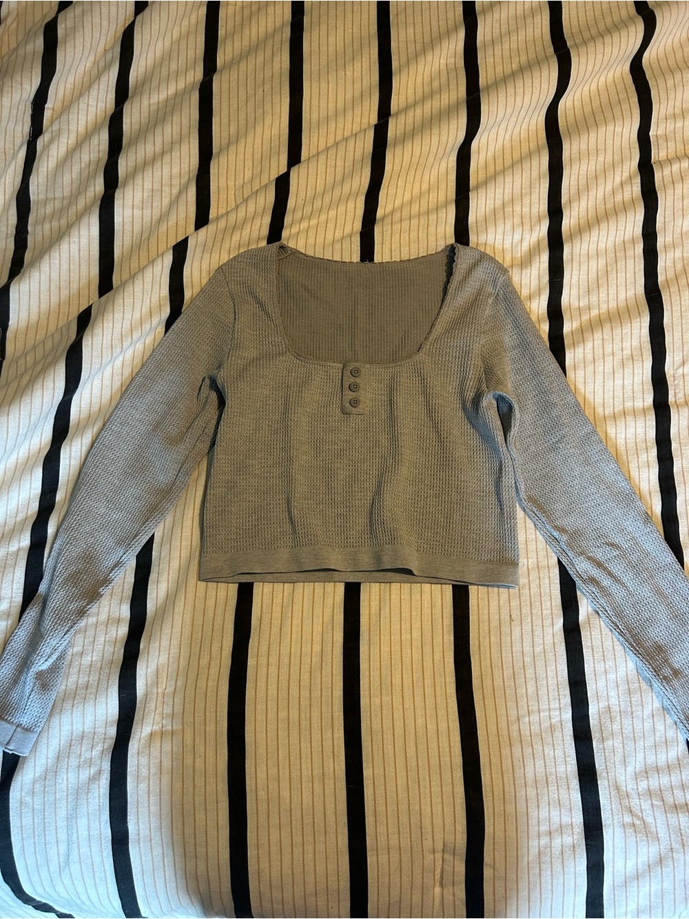 Fabletics Long Sleeve Cropped Waffle Knit Top - Light Gray
